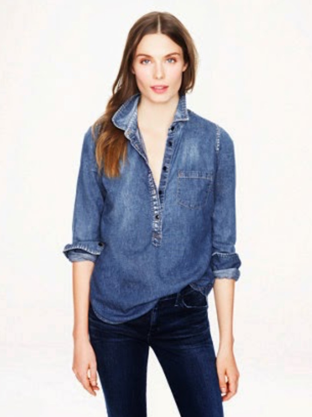 J. Crew - Long-Sleeve Denim Popover - medium blue - size 4